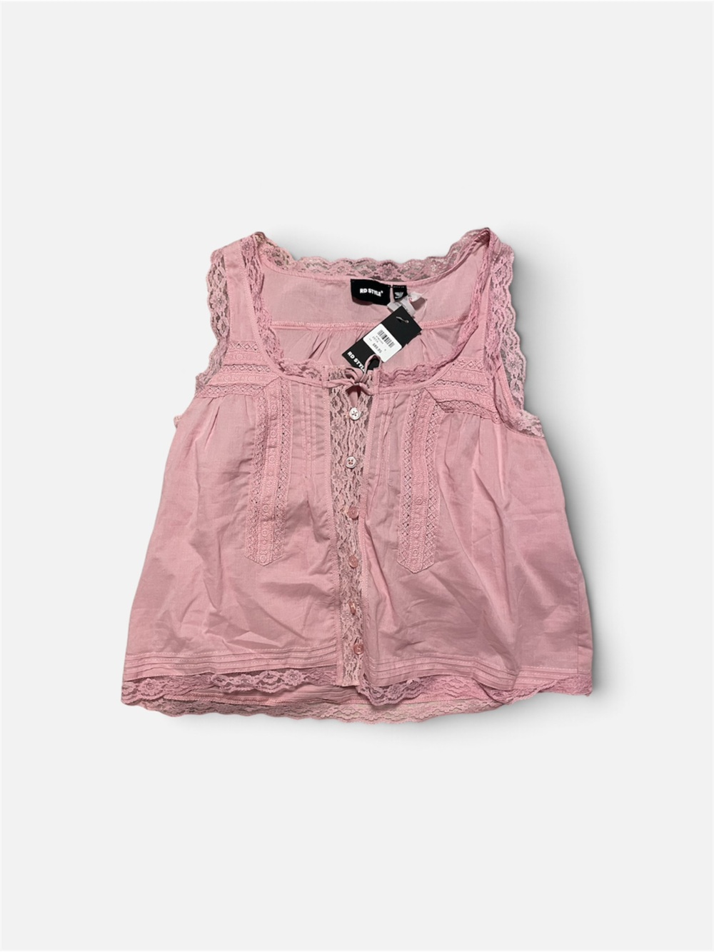 RD Style Pink Lace-Trim Tank Top